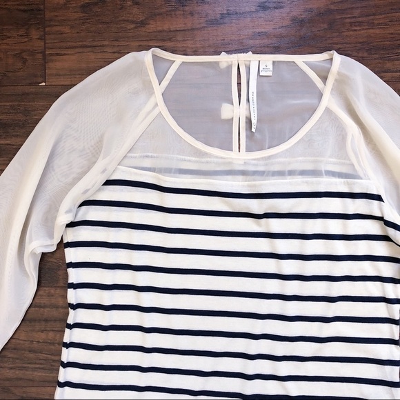 Lauren Conrad • sheer striped navy bow back top tee popover preppy twee - Picture 3 of 7